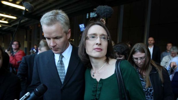 Jeffrey Gilham and his wife Robecca leaving the Supreme Court this afternoon after being acquitted of murder.