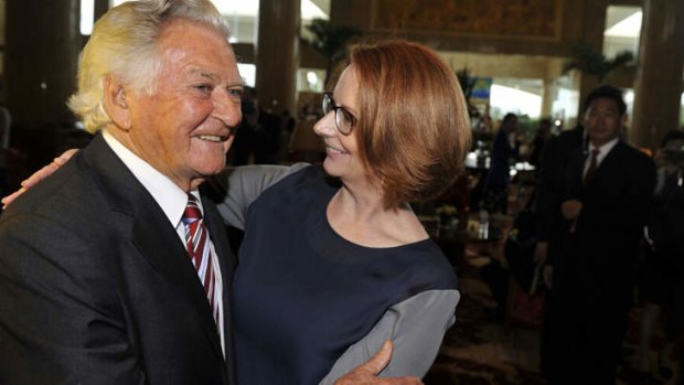 Bob Hawke with Julia Gillard.