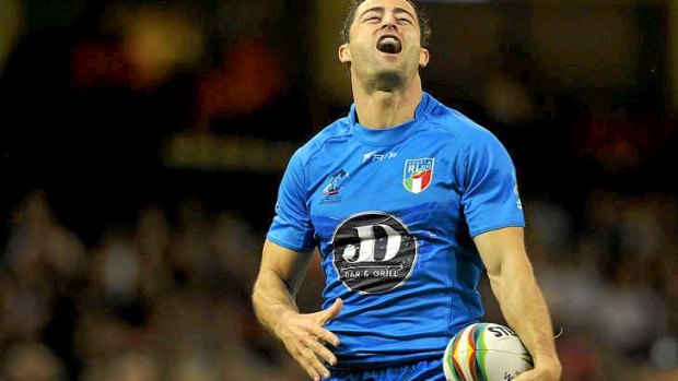 Italy's captain Anthony Minichiello shows his disappointment after a try was dissallowed.