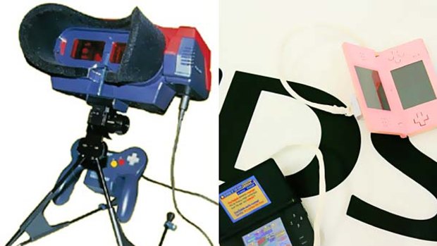 Nintendo's Virtual Boy (L) pictured alongside its smaller DS consoles (R).