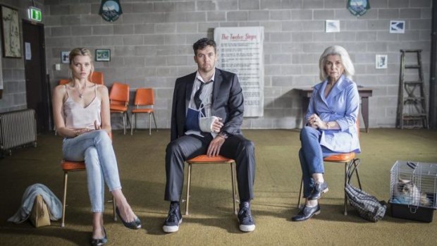 Sobering: Abby Lee, Patrick Brammall and Robyn Nevin in <i>Ruben Guthrie</i>.