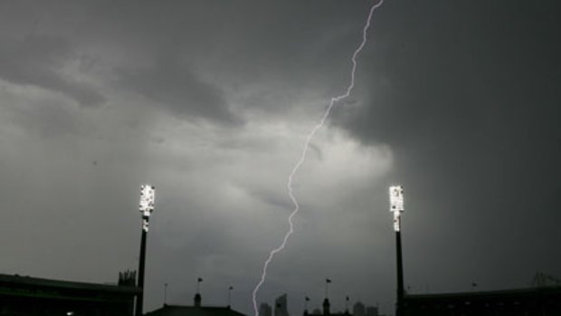 Ominous ... lightning strikes the SCG during a Shield game in 2004.