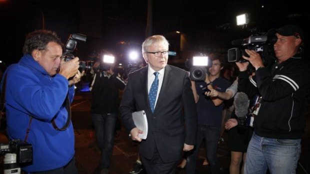 Former prime minister Kevin Rudd leaves the home insulation Inquiry on Wednesday night.
