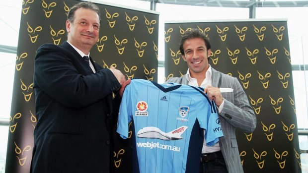 Alessandro Del Piero smiles as he poses together with Tony Pignata, left, CEO of Sydney FC.