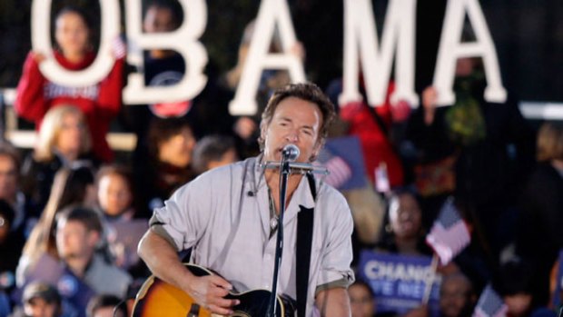 Bruce Springsteen performs at a Democrats rally in Cleveland, Ohio, a key state in the election..