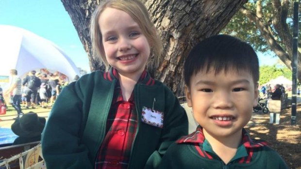 Cooper Law, 4, and Emily Withnall, 5, from MacGregor State School.