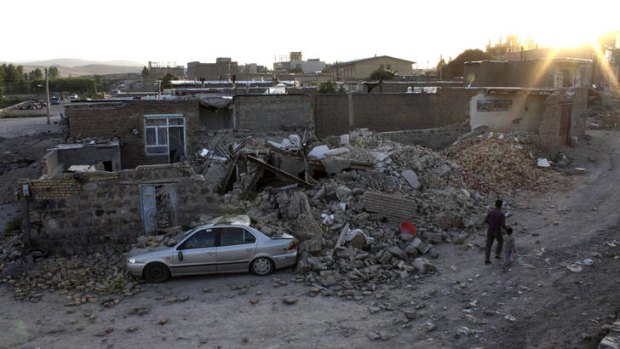 Rubble in the city of Varzaqan, northwestern Iran, after the huge quake.