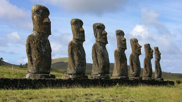At watch ... two moai statues on Easter Island.