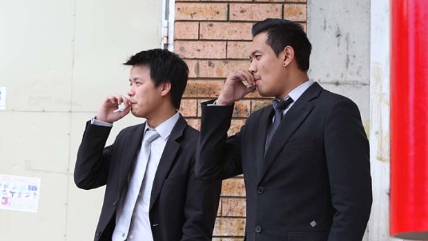 No intention of giving up &#8230; Thien Nguyen and Kevin Chou on Friday in Fairfield, where almost 48 per cent of Vietnamese-speaking migrant men smoke.