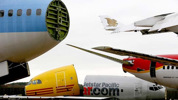 Dismantled planes are seen in the recycling yard of Air Salvage International (ASI) in Kemble, central England.  Following an interim deal over Iran's nuclear activities, Tehran will be allowed limited purchases of aircraft parts and repairs.