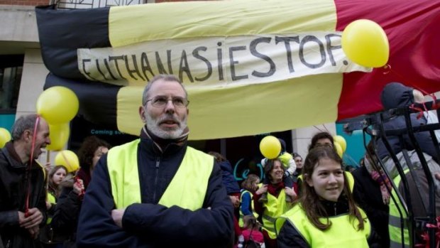 Anti-euthanasia protestors demonstrate in Brussels.