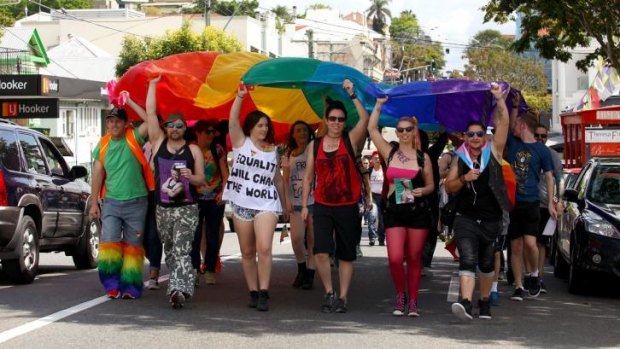 Gay Pride participants on the march in the Valley,