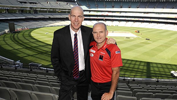 Melbourne coach Dean Bailey (right) with president Jim Stynes.