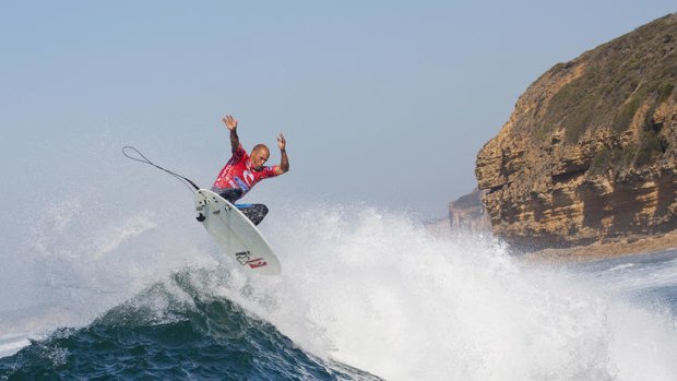 Kelly Slater at the Rip Curl Pro at Bells Beach yesterday.