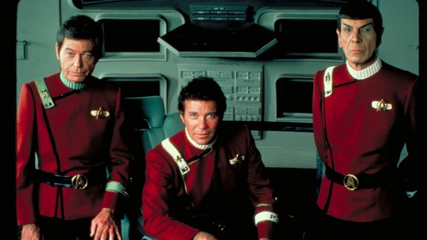 DeForest Kelley, William Shatner and Leonard Nimoy in Star Trek II: The Wrath of Khan.
