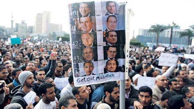 Egyptians call for the ouster of Hosni Mubarak.