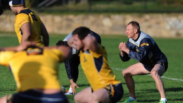 New Brumbies recruit, former Waratahs outside back Peter Hewat, trains with the team for the first time on Sunday.