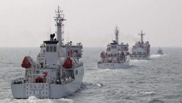 Taiwan Coast Guard patrol ships are seen during a drill about 30 nautical miles north-west of the port of Kaohsiung, southern Taiwan.