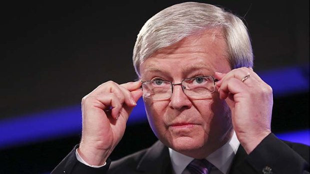 Looking for Tony Abbott: Prime Minister Kevin Rudd goes it alone at the National Press Club.
