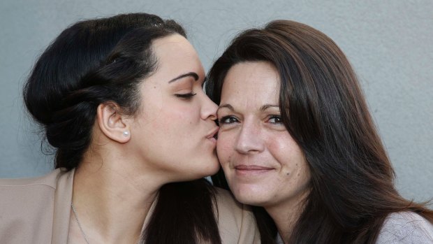 Manon Serrano kisses her mother Sophie Serrano.