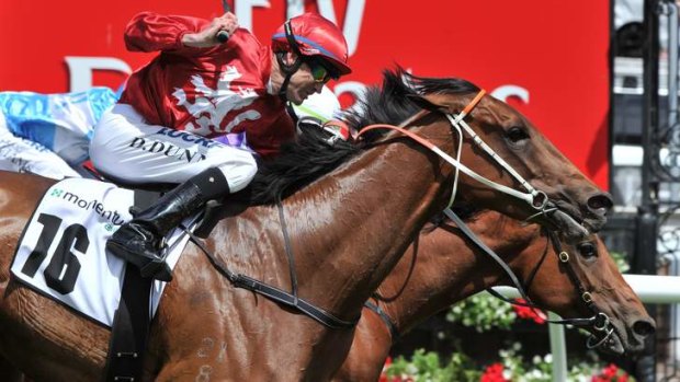 Group 2 win: Girl Gone Rockin', ridden by Dwayne Dun, takes the Momentum Energy Stakes at Flemington.