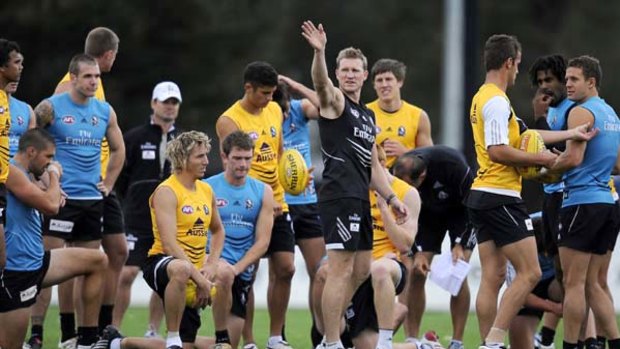 Nathan Buckley at training yesterday.