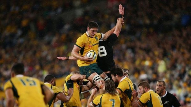 All lined up: Rob Simmons of the Wallabies takes the catch.