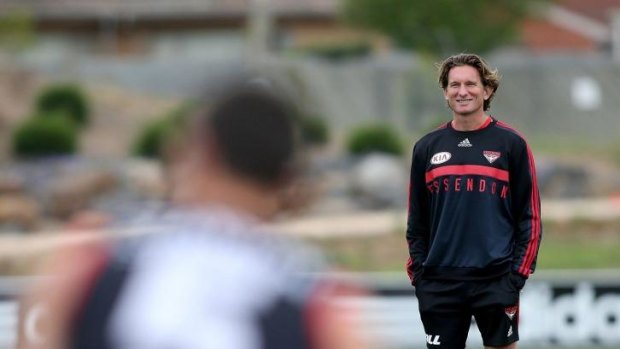 Essendon Bombers coach James Hird  during a training session at True Value Solar Centre in Melbourne.
