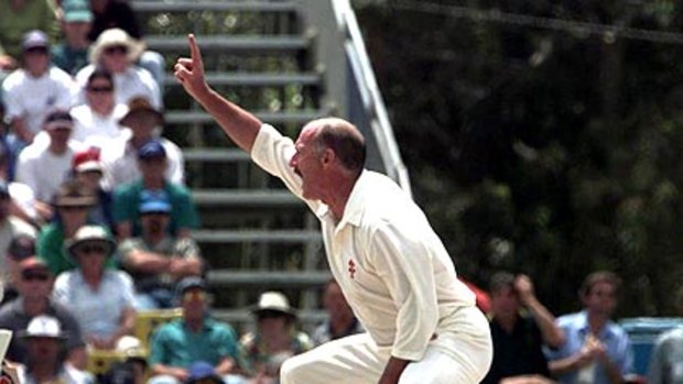 Aussie bowling legend Dennis Lillee appeals for a wicket during a match at Lilac Hill.