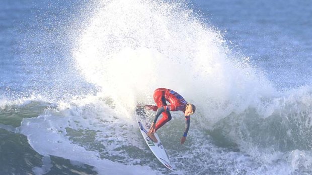 Owen Wright in action at Bells Beach this morning.