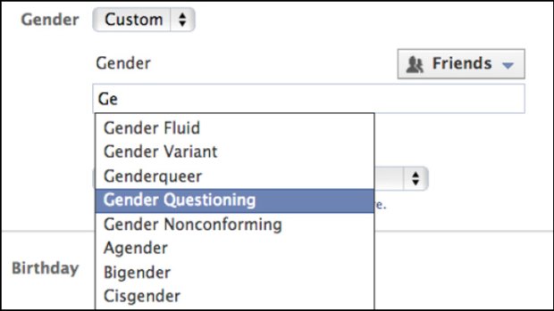 Facebook now offers more than 50 custom gender identifiers, but the only way to see the options is via a drop-down autocomplete menu.