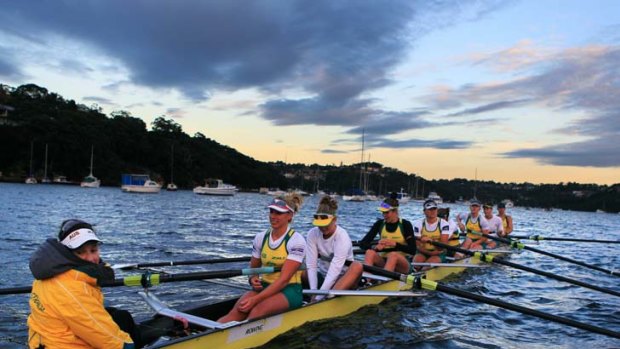 Hard yards &#8230; Australia's women's eights prepare in Mosman last month before their successful last-gasp qualification for the London Olympics.
