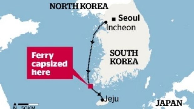 The ferry Sewol listed and sank off the island of Jindo on the southern coast of South Korea.