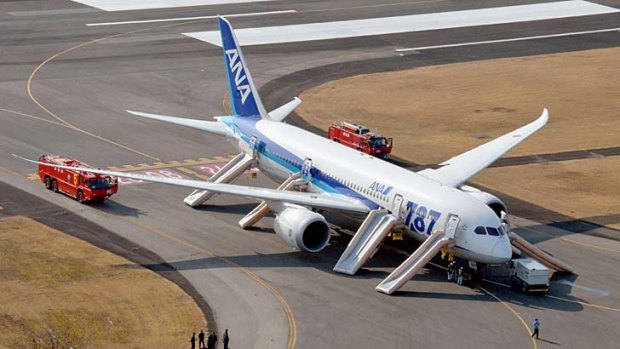 The ANA Dreamliner makes an emergency landing at Takamatsu airport in January.