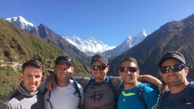 Tough experience: Steve Crowe, Matt Gidley, Mark Hughes, Kurt Gidley and Danny Buderus during their fundraising trek up to Everest base camp.