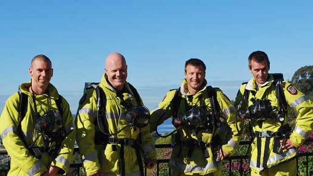 Perth firefighters Brenton McKay,  Ian Anderson, James Hislop and Wesley Taylor will run the Step Up For MS in full kit on Sunday week at the Central Park building.