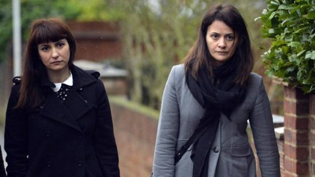 Sisters Francesca (left) and Elisabetta Grillo arrive at court in London.