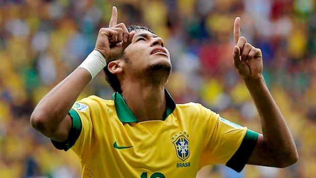 Neymar celebrates scoring Brazil's opening goal.