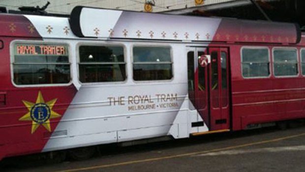 The side view of the tram prepared for the Queen's visit.