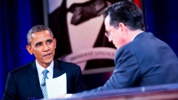 'As you know I, Stephen Colbert, have never cared for our president,' says Barack Obama in tongue-in-cheek interview.