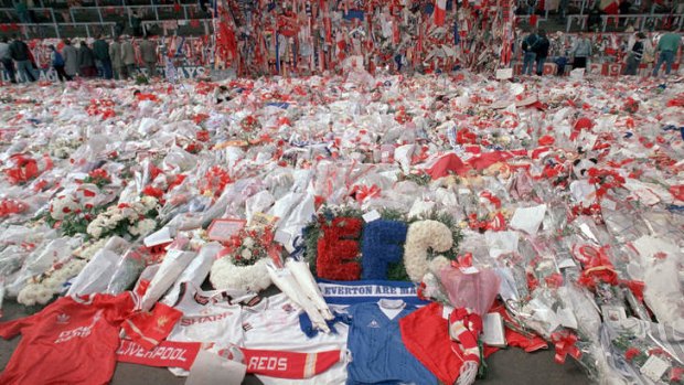 Flowers for the fallen: Tribute at Anfield stadium following the tragedy in 1989.