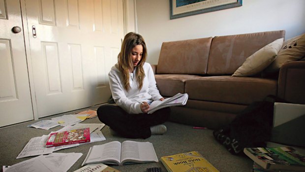 ''In three weeks' time it will be over'' … Marianthe Varipatis, 17, a student of Bethany College, Hurstville, hits the books in preparation for this week's HSC exams.