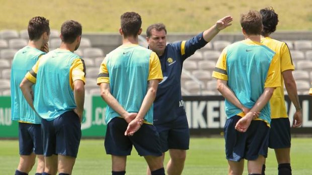 Postecoglou makes a point to his new charges.