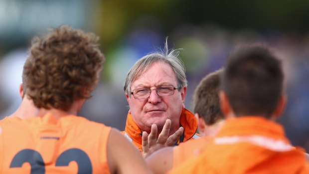 Kevin Sheedy addresses his Greater Western Sydney troops.