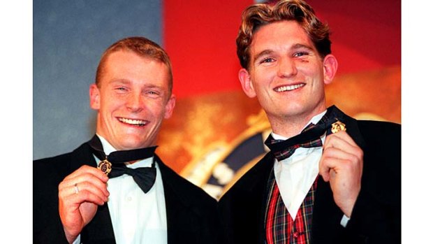 Parallel universe: Michael Voss and James Hird shared the 1996 Brownlow Medal.