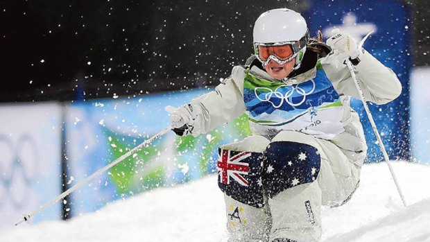 Australian teenager Britteny Cox on her moguls qualification run. She finished 23rd but impressed onlookers.