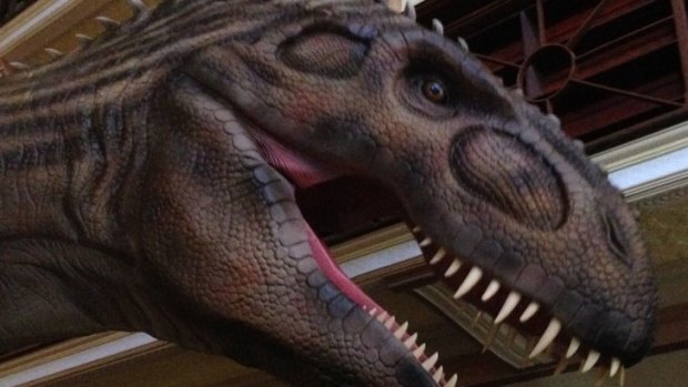 Interactive dinosaurs on display at museum.