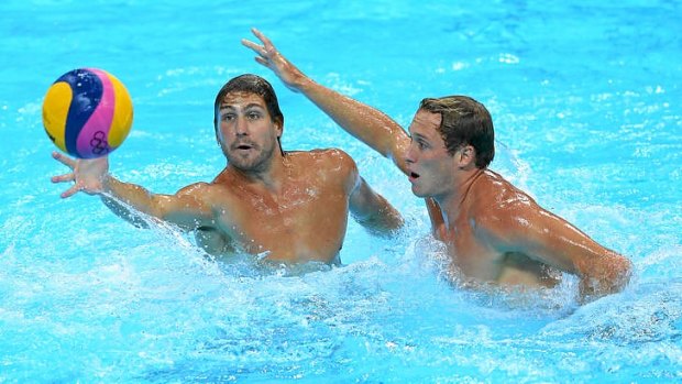 Australian water polo players Rhys Howden (left) and Billy Miller train in London.
