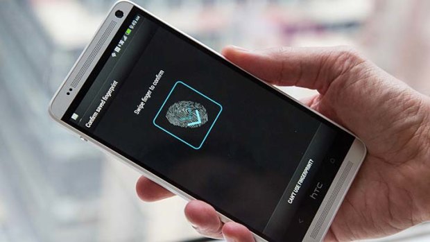 HTC One max's fingerprint scanner in action.