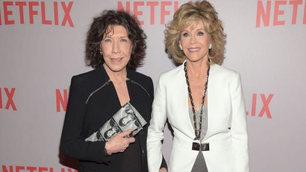 Lily Tomlin and Jane Fonda attend premiere of Netflix's <i>Grace & Frankie.</i>